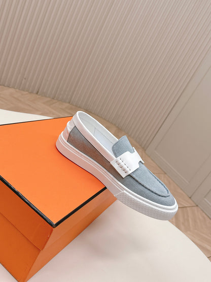 HM 25S SLIP-ON IN BLUE DENIM AND WHITE LAMBSKIN