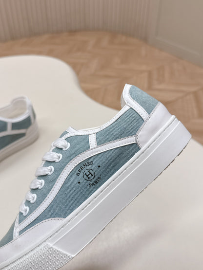 HM 25S SNEAKER LOW SPORTS IN BLUE DENIM MIX WHITE LAMBSKIN
