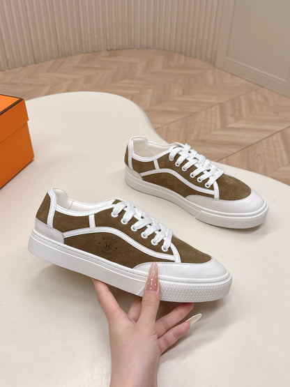 HM 25S SNEAKER LOW SPORTS IN BROWN SUEDE MIX WHITE LAMBSKIN
