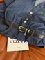 CELINE 25 ARC DE TRIOMPHE LOGO EMBROIDERED DENIM DRESS BLUE COTTON