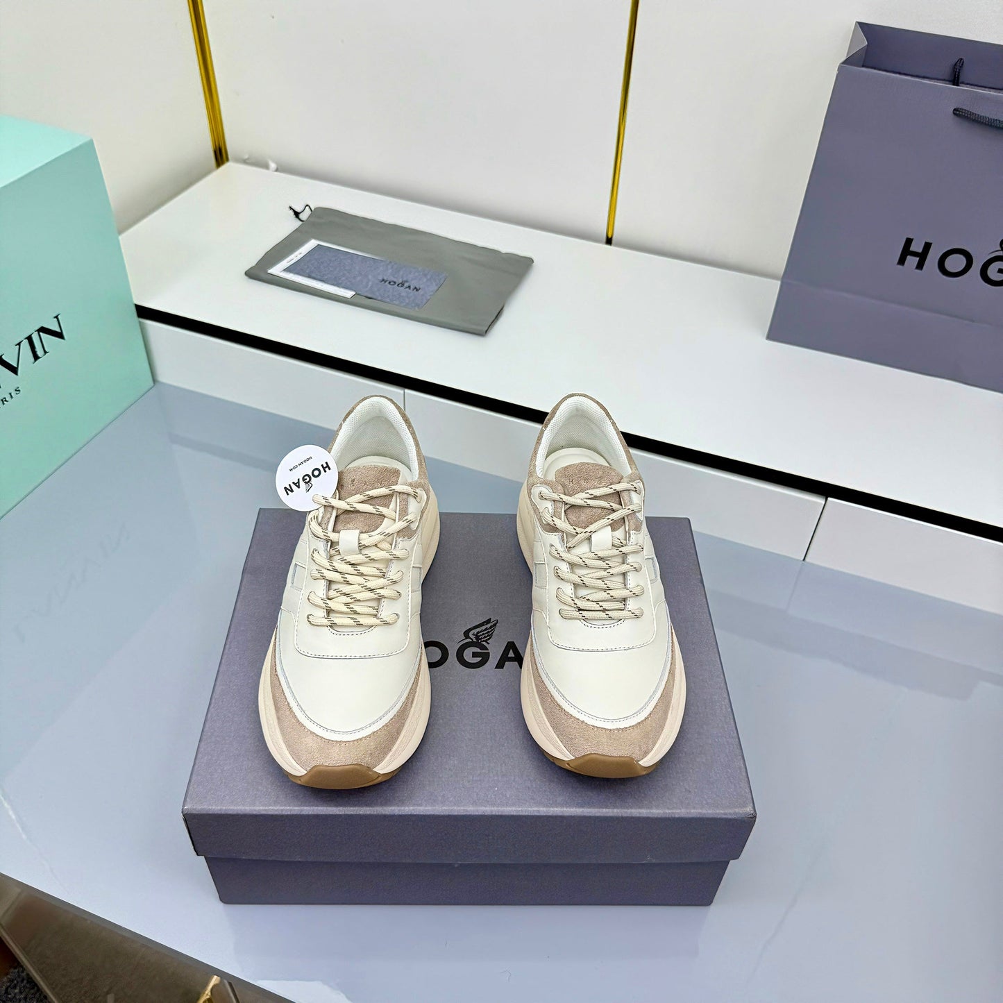 TOM FORD 26S HOGAN SNEAKERS IN CREAM WHITE CALFSKIN AND BROWN SUEDE