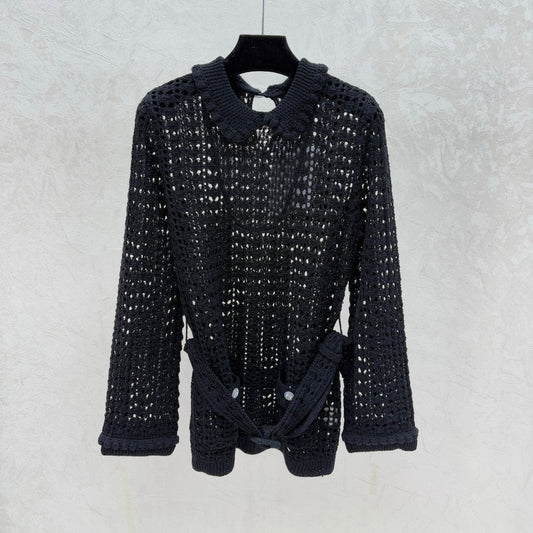 CHANEL 25S OPEN-KNIT WAIST-TIE SWEATER 529