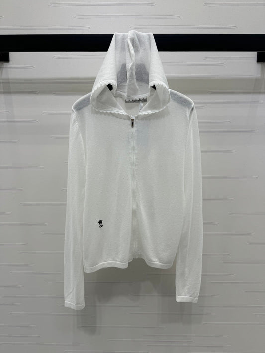 DIOR LACE-KNIT LONG-SLEEVE HOODIE WHITE 274970