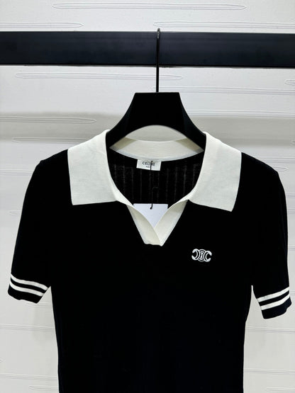 CELINE SHORT-SLEEVE KNIT TOP BLACK 274820