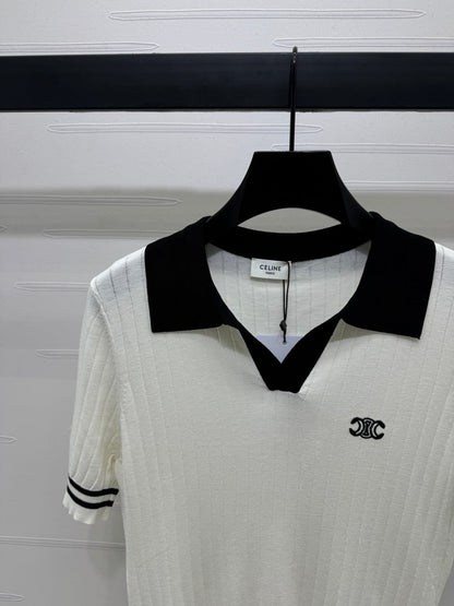 CELINE SHORT-SLEEVE KNIT TOP WHITE 274818