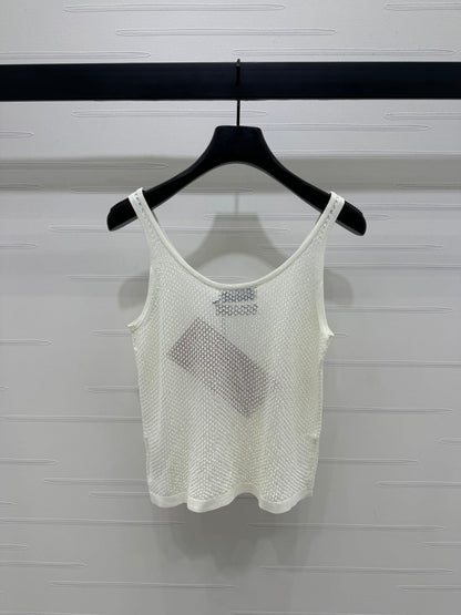 MIU 25S ROUND NECK KNIT TANK TOP WITH HOLES 264266