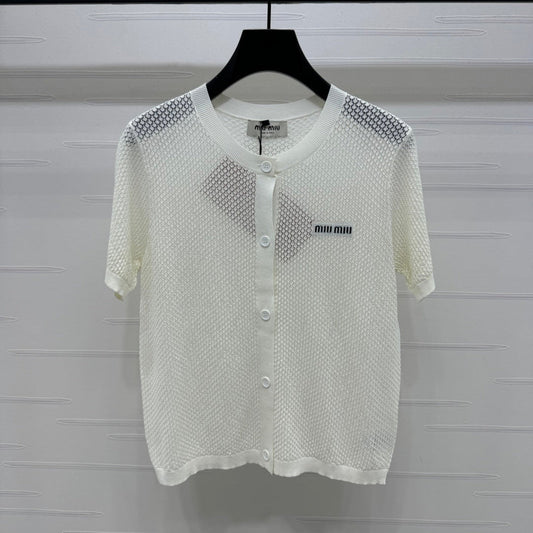 MIU 25S SHORT SLEEVE ROUND NECK CARDIGAN 264268