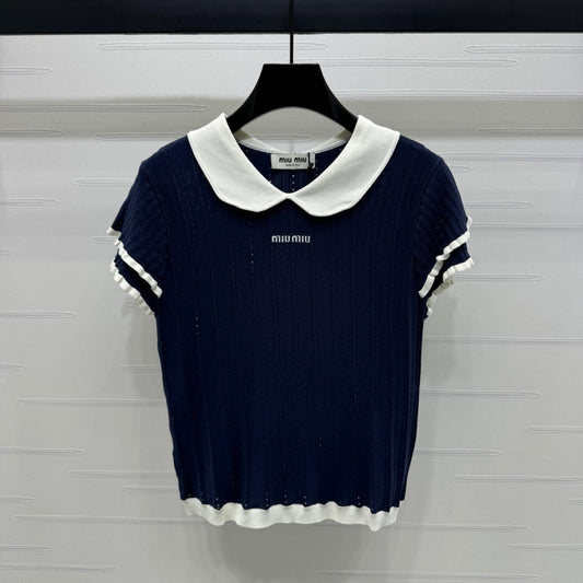 MIUMIU SHORT-SLEEVE PETER PAN COLLAR TOP 274827