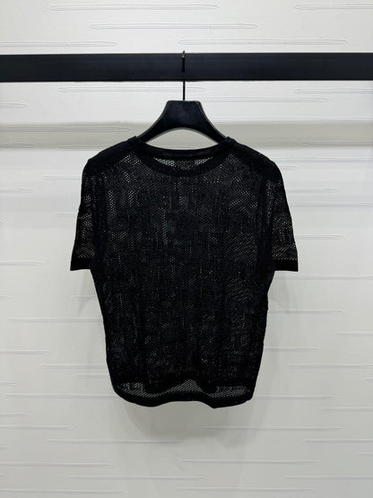 CELINE SHORT-SLEEVE CROCHET TOP BLACK 274808