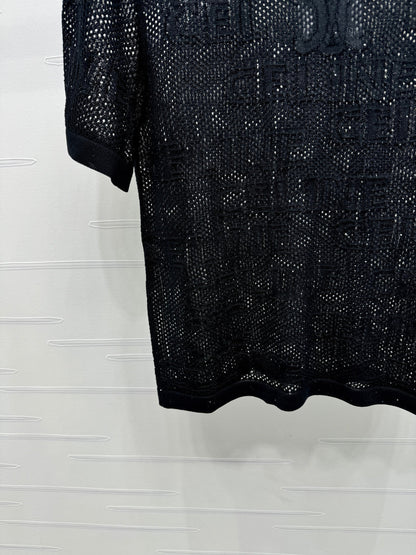 CELINE SHORT-SLEEVE CROCHET TOP BLACK 274808