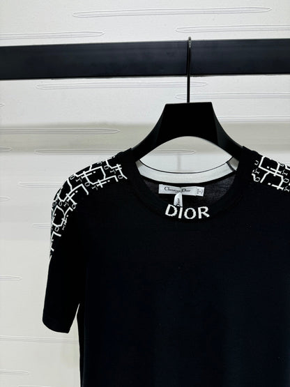 DIOR SHORT-SLEEVE JACQUARD KNIT TOP 274855