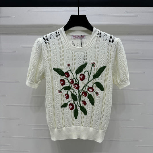 VALENTINO CREW NECK SHORT-SLEEVE KNIT TOP 274956
