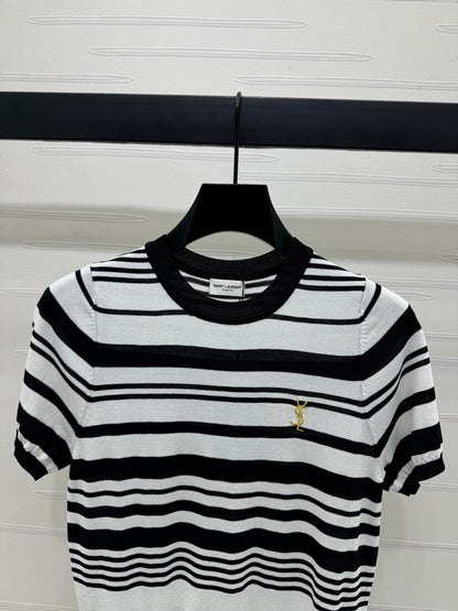 YSL 25S WHITE COLLAR SHORT SLEEVE T-SHIRT 264093