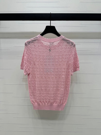 CHANEL 25S HOLLOW KNIT SHORT SLEEVE TOP 264152