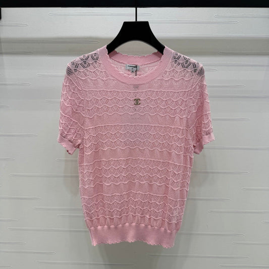 CHANEL 25S HOLLOW KNIT SHORT SLEEVE TOP 264152
