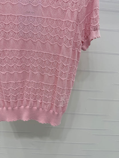 CHANEL 25S HOLLOW KNIT SHORT SLEEVE TOP 264152