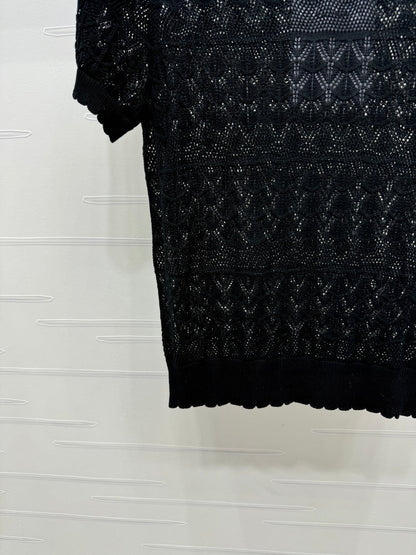 CHANEL 25S HOLLOW KNIT SHORT SLEEVE TOP 264151