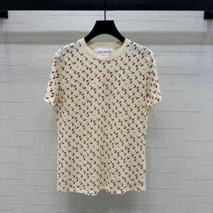VALENTINO 25S CHERRY PATTERN ROUND NECK T-SHIRT 264040