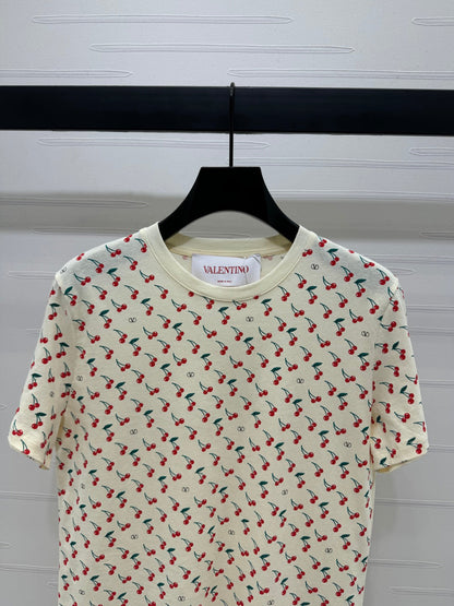 VALENTINO 25S CHERRY PATTERN ROUND NECK T-SHIRT 264040