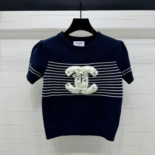CHANEL SHORT-SLEEVE KNITTED PUFF-SLEEVE TOP 274951