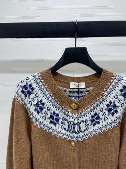 CELINE CARDIGAN IN PECAN BROWN MIX BLUE WOOL