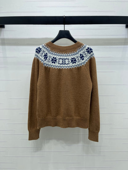 CELINE CARDIGAN IN PECAN BROWN MIX BLUE WOOL