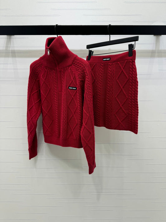 MIUMIU KNIT TOP AND SKIRT SET STYLE 752