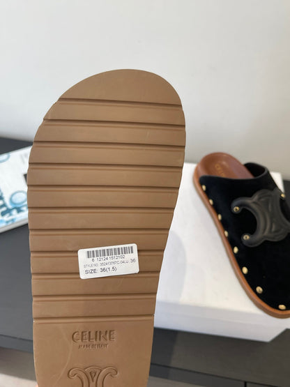 CELINE 26S MULE IN BLACK SUEDE