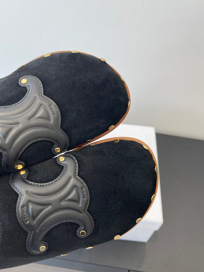 CELINE 26S MULE IN BLACK SUEDE