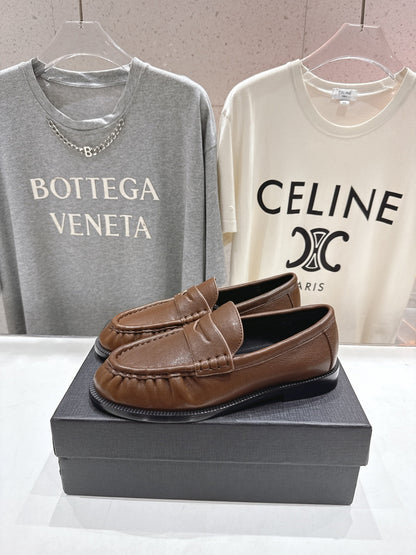 YSL 25S LOAFERS IN COFFEE BROWN LAMBSKIN WITH GOLD HARDWARE