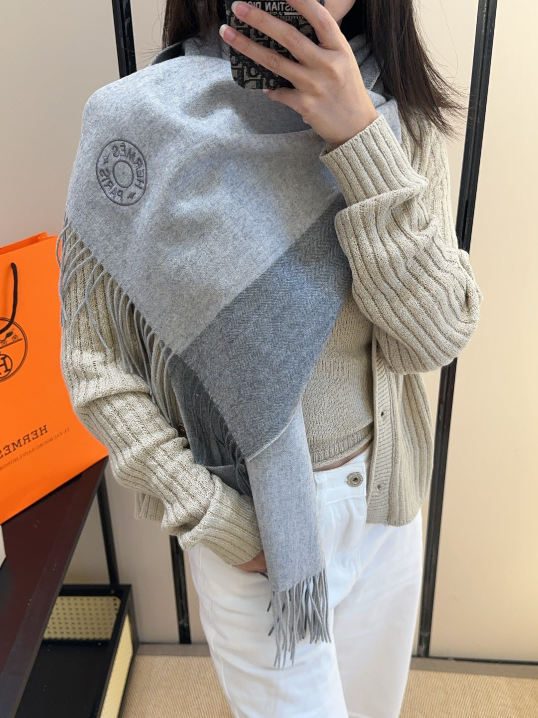 HERMES 25S SCARF 190 IN CASHMERE 986049