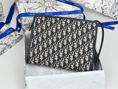 DIOR 25S 30 MONTAIGNE DEA POUCH BLUE OBLIQUE JACQUARD 26 IN CANVAS