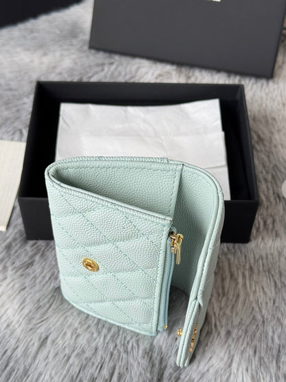 CHANEL 25S CLASSIC FLAP CARD HOLDER 11 IN SOFT MINT CAVIAR GOLD HARDWARE