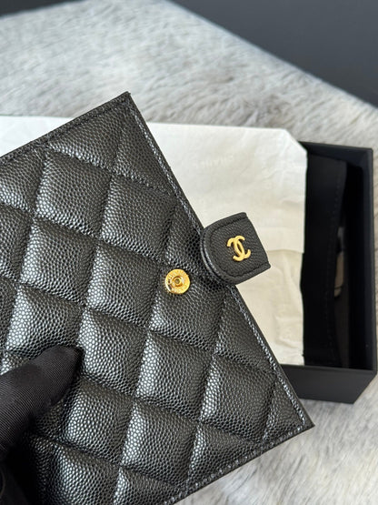 CHANEL 25S MULTI PURPOSE PASSPORT WALLET 15 IN BLACK CALFSKIN GOLD HARDWARE