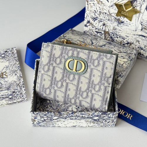 DIOR 25S 30 MONTAIGNE DAHLIA WALLET 11 IN GRAY DIOR OBLIQUE JACQUARD
