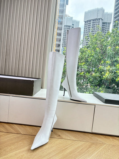 BALENCIAGA 25S HIGH BOOTS WITH ZIPPER IN WHITE COW LEATHER