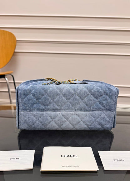 CHANEL 25S HOBO BAG 30 IN BLUE DENIM WITH GOLD HARDWARE