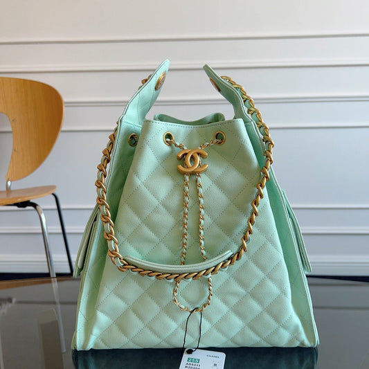 CHANEL 25S HOBO BAG 40 IN SEAFOAM GREEN CAVIAR WITH GOLD HARDWARE