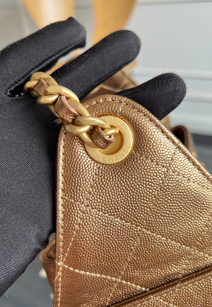 CHANEL 25S HOBO BAG 30 IN METALLIC BROWN CAVIAR WITH GOLD HARDWARE