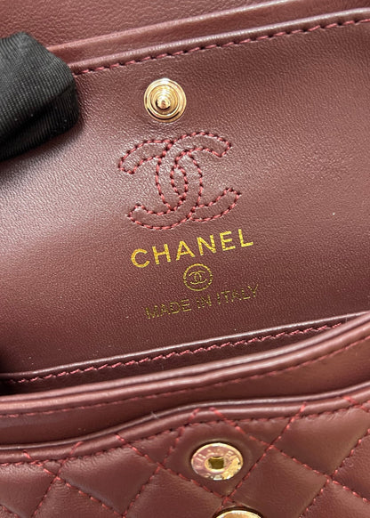 CHANEL 25S FLAP CHARM BAG 13 IN DARK RED LAMBSKIN