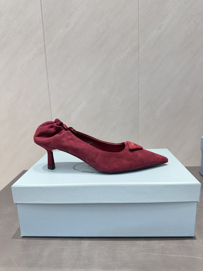 PRADA 26S PUMPS 55MM IN DARK RED SUEDE WITH LOGO