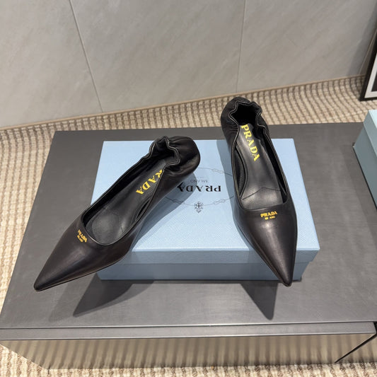 PRADA 26S POINTED TOE PUMPS 55MM IN BLACK SHEEPSKIN