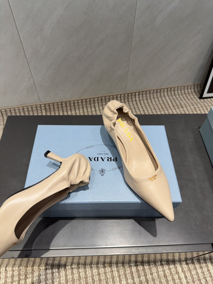 PRADA 26S POINTED TOE PUMPS 55MM IN NUDE SHEEPSKIN