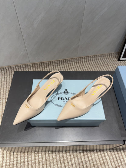 PRADA 26S POINTED TOE SLINGBACK HIGH HEELS 55MM IN NUDE SHEEPSKIN