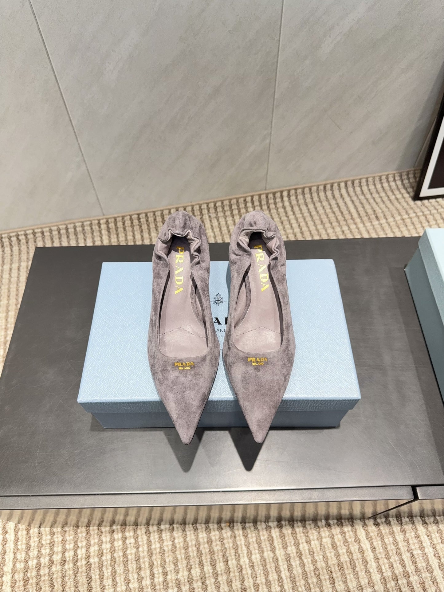 PRADA 26S PUMPS 55MM IN TAUPE BROWN SUEDE