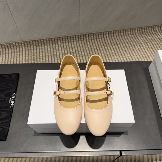 CELINE 26S BALLET FLATS IN BEIGE CALFSKIN