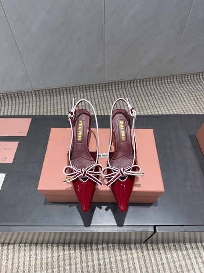 MIUMIU 26S SLINGBACK 55MM IN DARK RED CALFSKIN WITH BOW