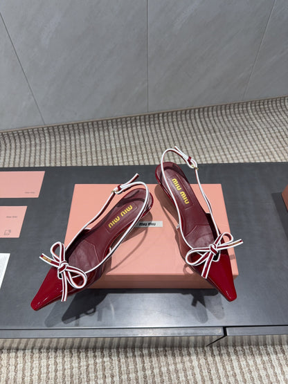 MIUMIU 26S SLINGBACK 55MM IN DARK RED CALFSKIN WITH BOW