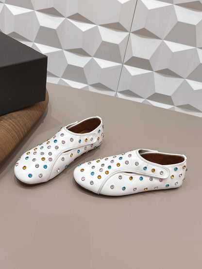 ALAIA 26S EMBELLISHED FLATS IN WHITE LAMBSKIN