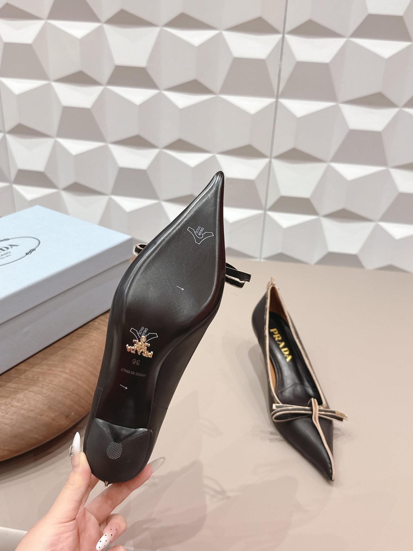 PRADA 26S POINTED TOE HIGH HEELS 55MM IN BLACK CALFSKIN